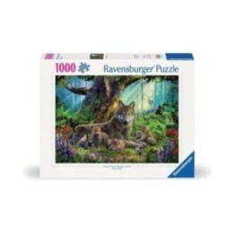 Puzzle 1000 p - Famille de loups dans la forêt