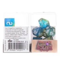 7 dés – Vert et Bleu Paillettes