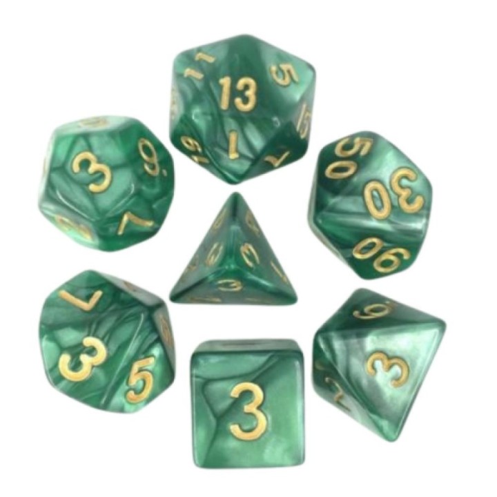 7 dés – Vert Nacré et or